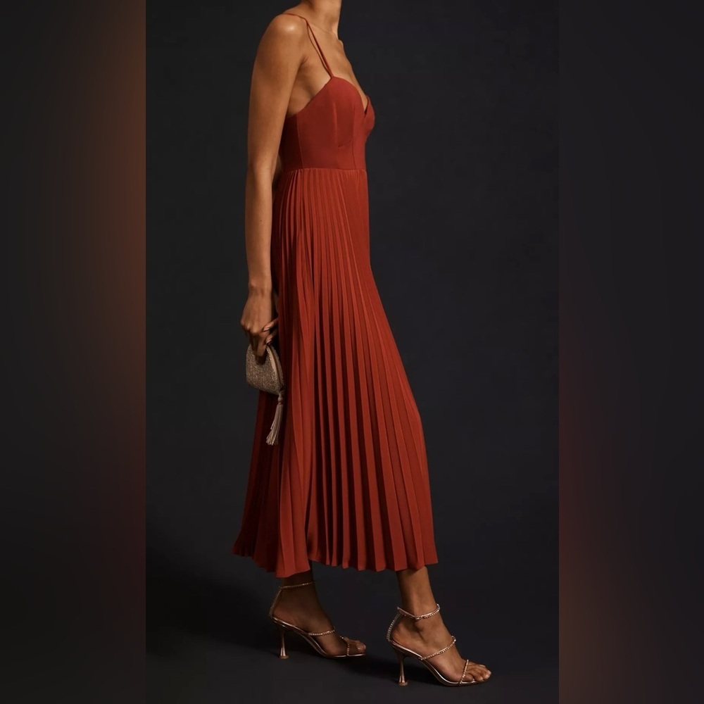 Anthropologie Rust Red Pleated Midi Dress - Picture 5 of 10